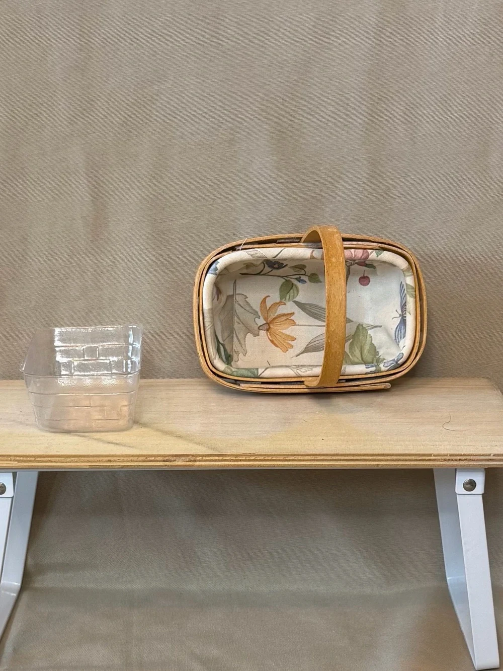 Longaberger Natural Brown Woven Basket with Fabric Liner